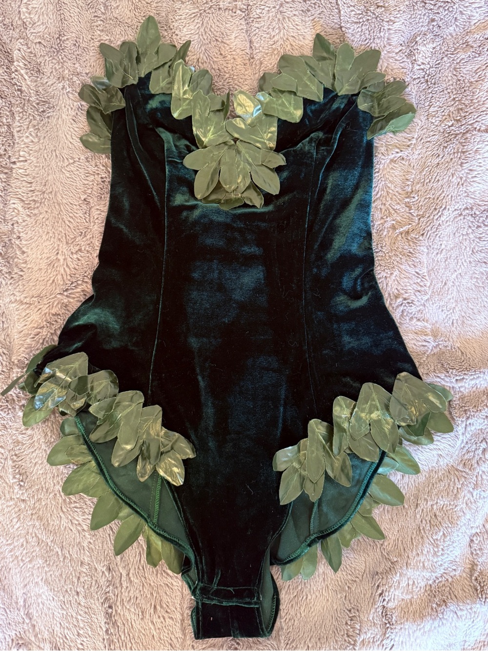 Green Velvet Leaf-Trim Bandeau Bodysuit - Women